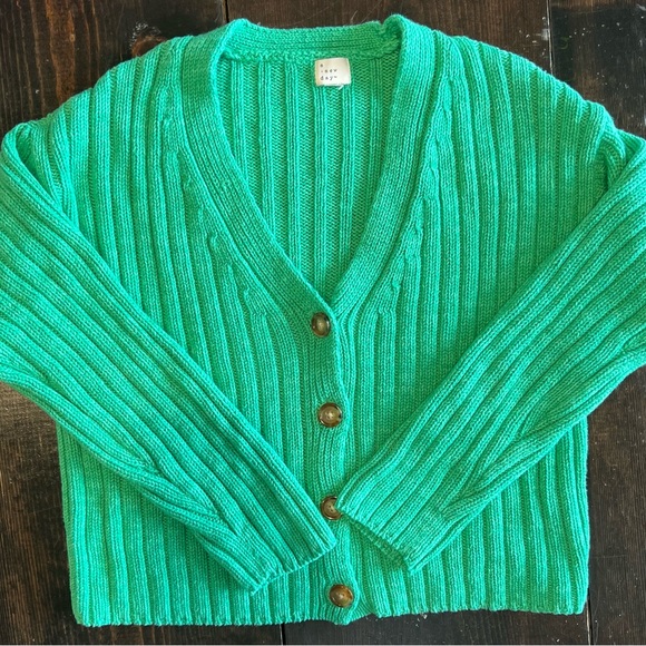 Green Ribbed Cardigan - Picture 1 of 4
